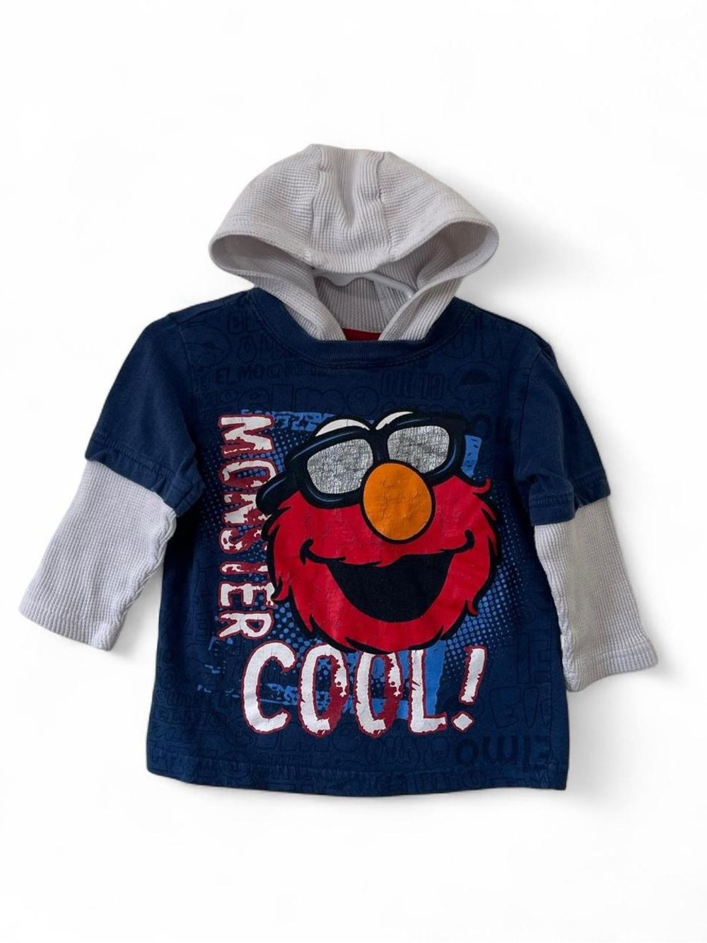 2T Boy Toddler Vintage Y2K Sesame Street Elmo Graphic Print Hooded T-Shirt